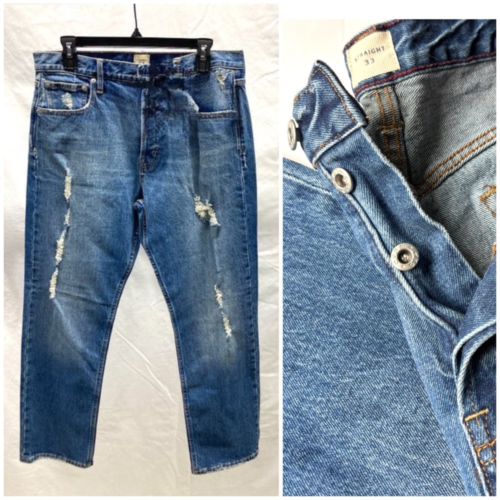 Gap Cone Denim Button Fly Straight Leg Lightly Distressed Mid Wash Jeans‎